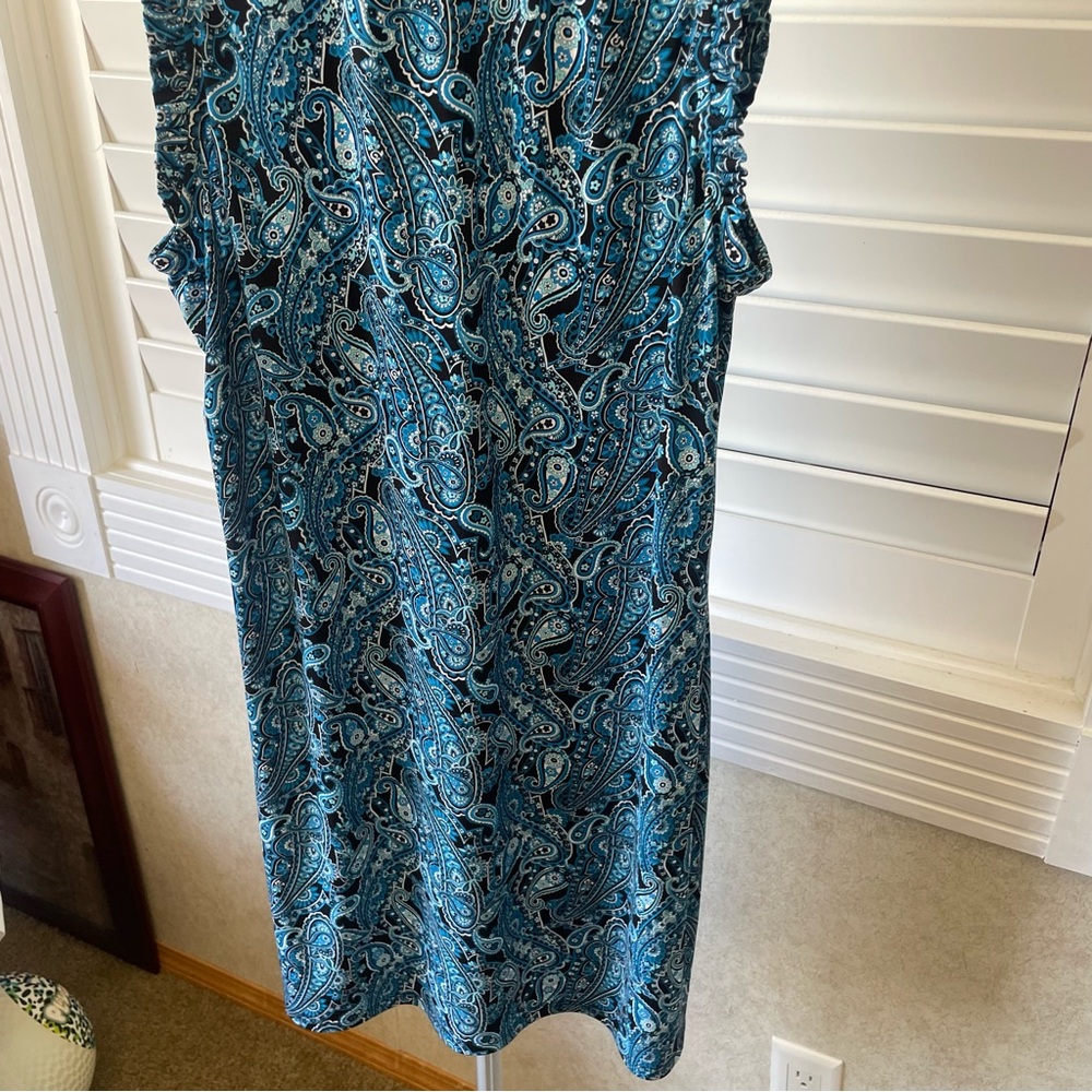 Michael Kors Blue and Black Paisley Ruffled V-Neck dress - Picture 4 of 8